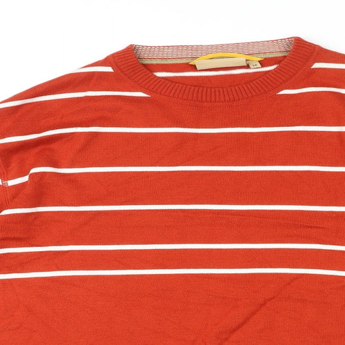 Camel Active Mens Orange Round Neck Striped Cotton Pullover Jumper Size M Long Sleeve