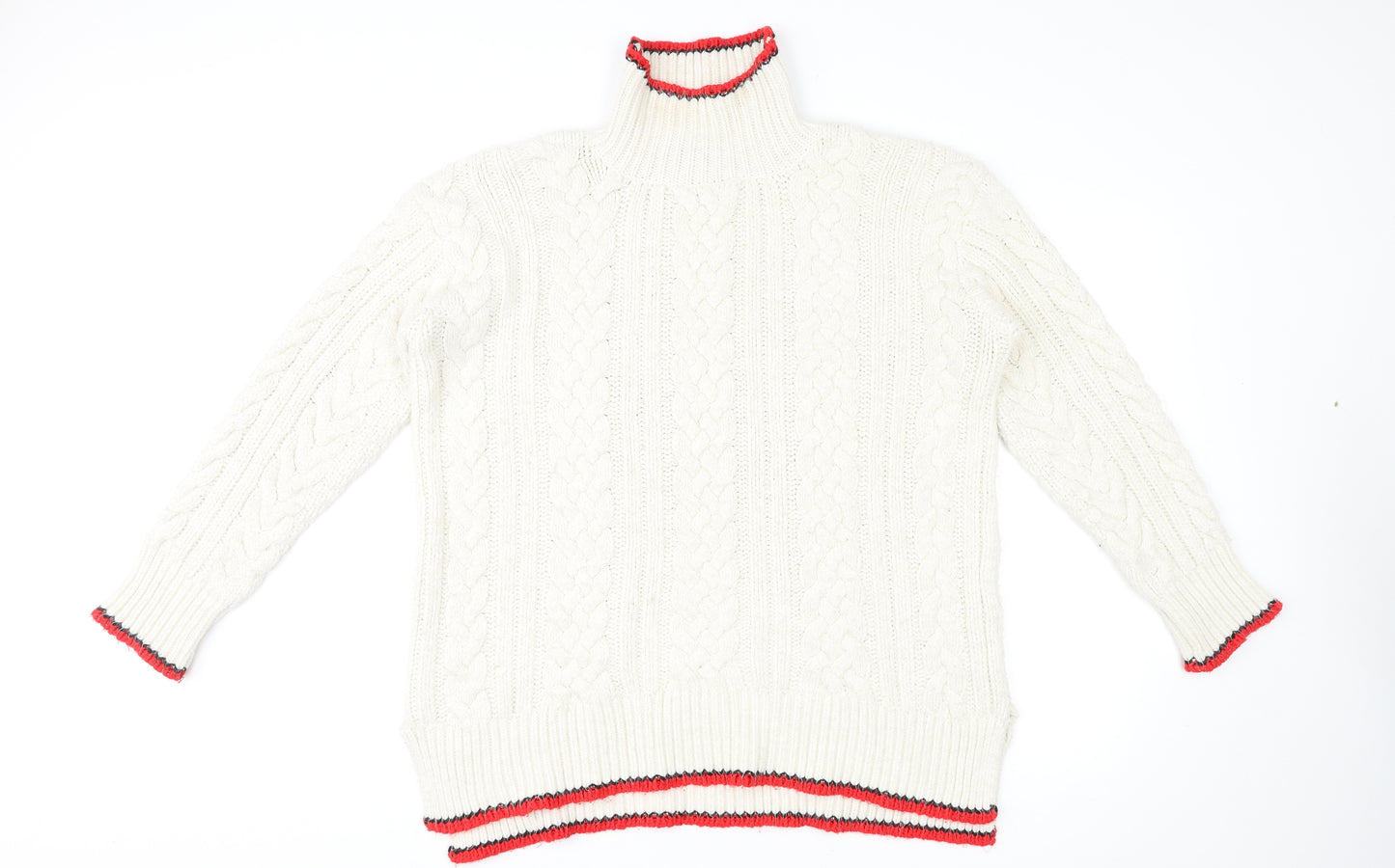 Zara Knit Womens Ivory High Neck Acrylic Pullover Jumper Size M