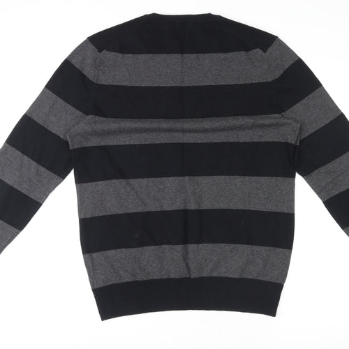 Gap Mens Black Round Neck Striped Cotton Pullover Jumper Size M Long Sleeve