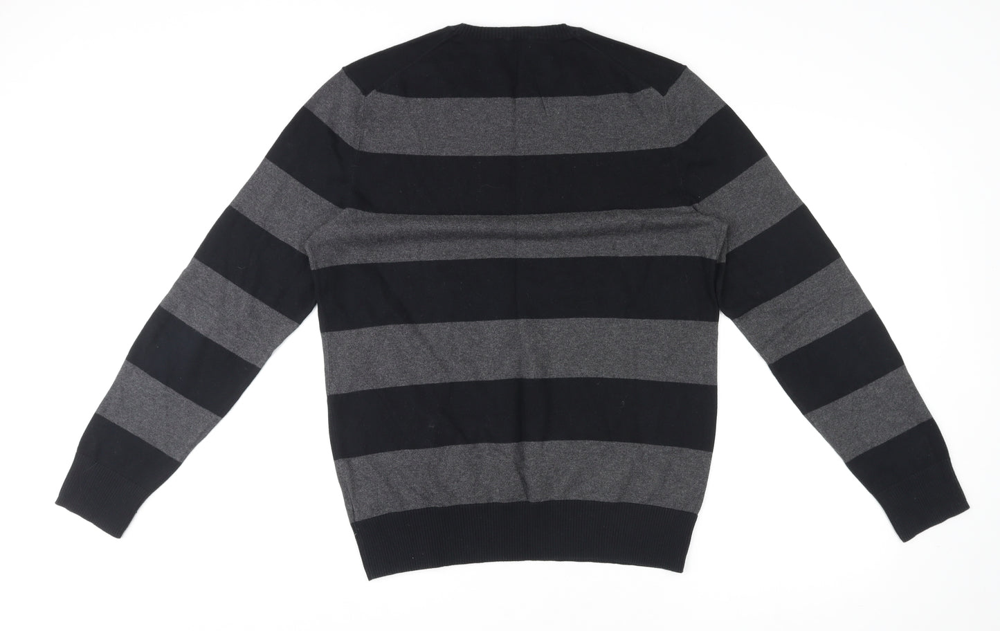Gap Mens Black Round Neck Striped Cotton Pullover Jumper Size M Long Sleeve