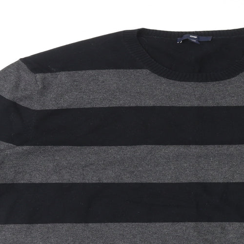 Gap Mens Black Round Neck Striped Cotton Pullover Jumper Size M Long Sleeve