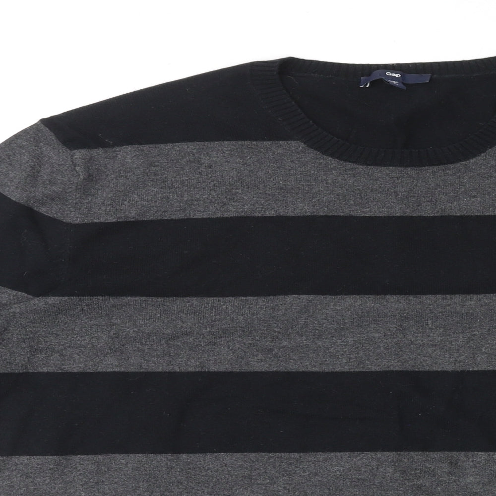 Gap Mens Black Round Neck Striped Cotton Pullover Jumper Size M Long Sleeve
