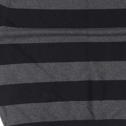 Gap Mens Black Round Neck Striped Cotton Pullover Jumper Size M Long Sleeve