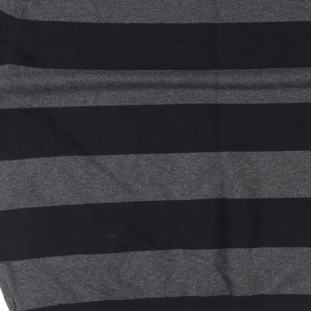 Gap Mens Black Round Neck Striped Cotton Pullover Jumper Size M Long Sleeve