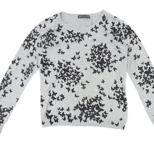 Marks and Spencer Womens Grey Round Neck Geometric Viscose Pullover Jumper Size 12 - Butterfly