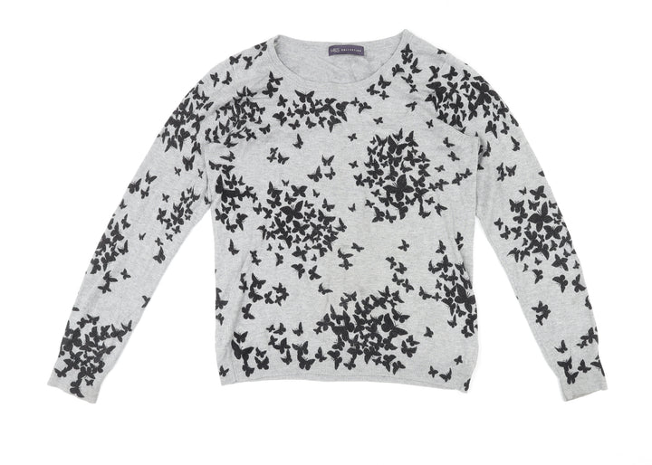 Marks and Spencer Womens Grey Round Neck Geometric Viscose Pullover Jumper Size 12 - Butterfly