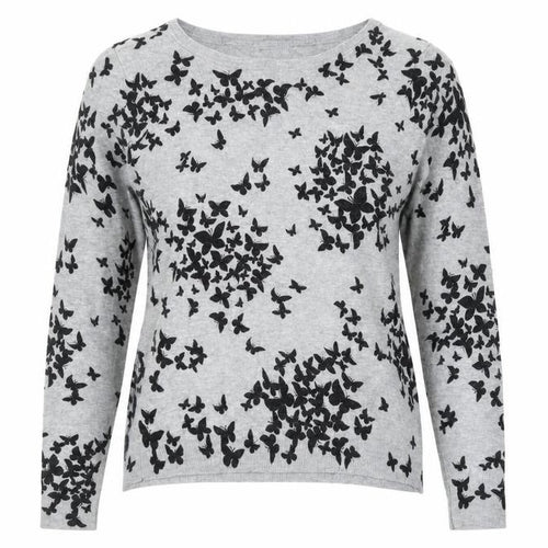 Marks and Spencer Womens Grey Round Neck Geometric Viscose Pullover Jumper Size 12 - Butterfly