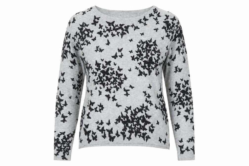 Marks and Spencer Womens Grey Round Neck Geometric Viscose Pullover Jumper Size 12 - Butterfly