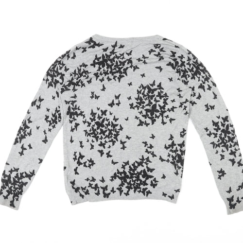Marks and Spencer Womens Grey Round Neck Geometric Viscose Pullover Jumper Size 12 - Butterfly