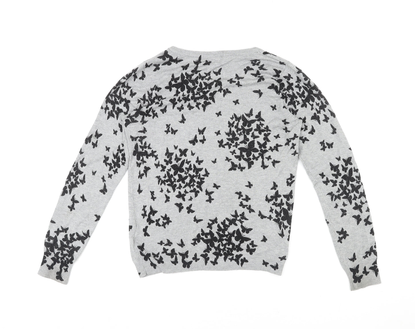 Marks and Spencer Womens Grey Round Neck Geometric Viscose Pullover Jumper Size 12 - Butterfly