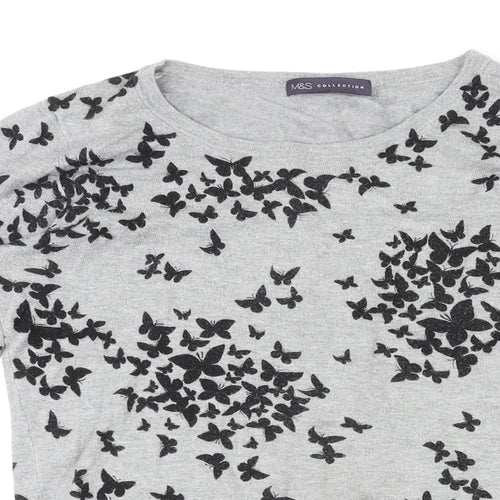 Marks and Spencer Womens Grey Round Neck Geometric Viscose Pullover Jumper Size 12 - Butterfly