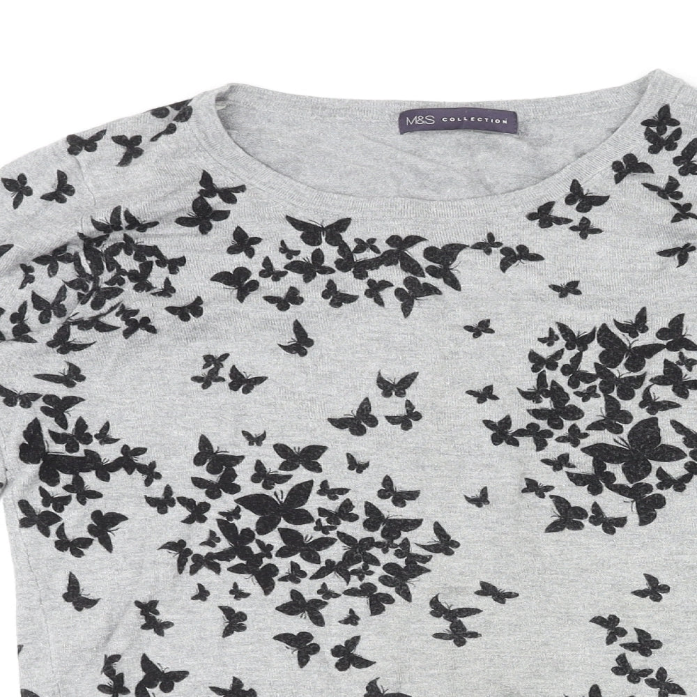 Marks and Spencer Womens Grey Round Neck Geometric Viscose Pullover Jumper Size 12 - Butterfly