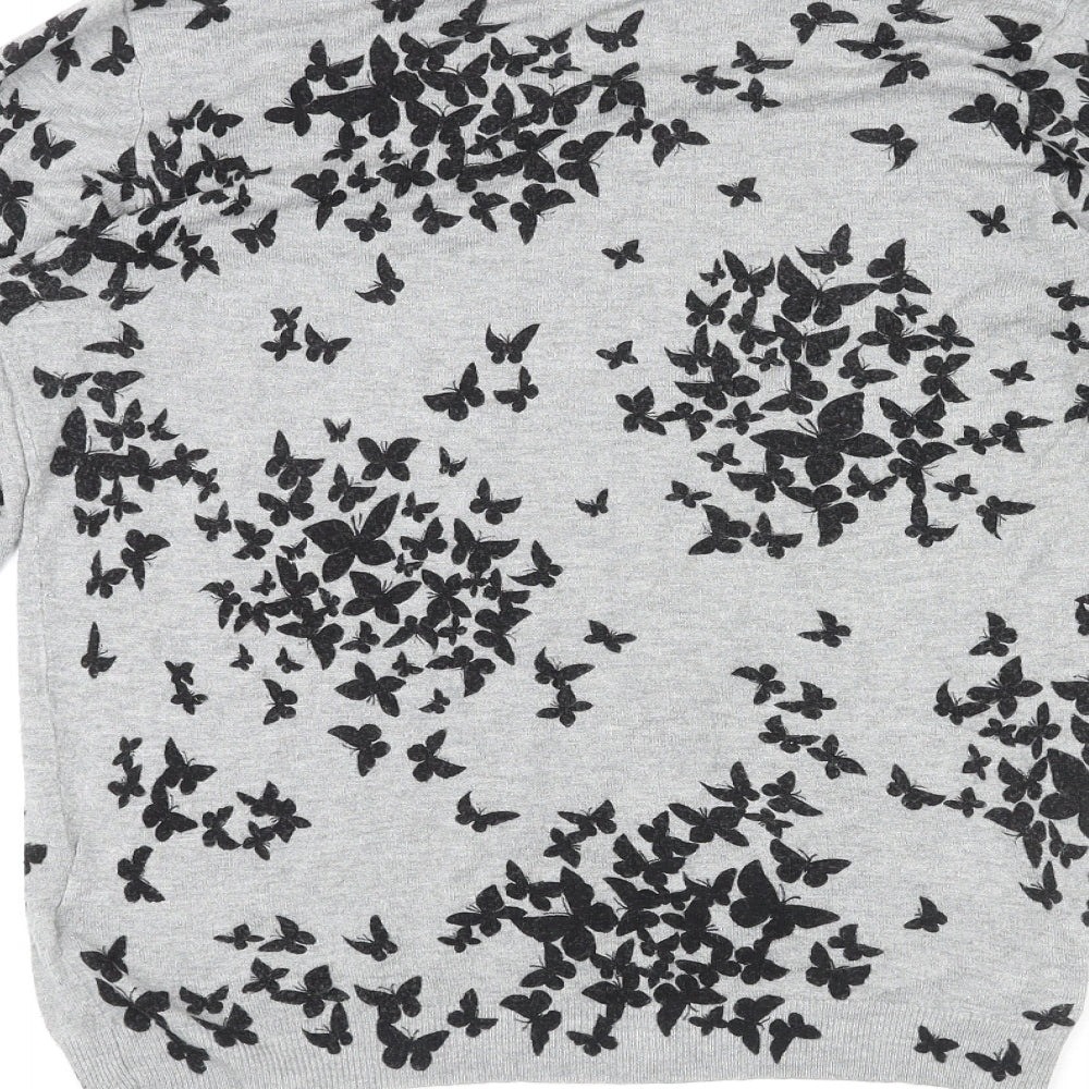Marks and Spencer Womens Grey Round Neck Geometric Viscose Pullover Jumper Size 12 - Butterfly