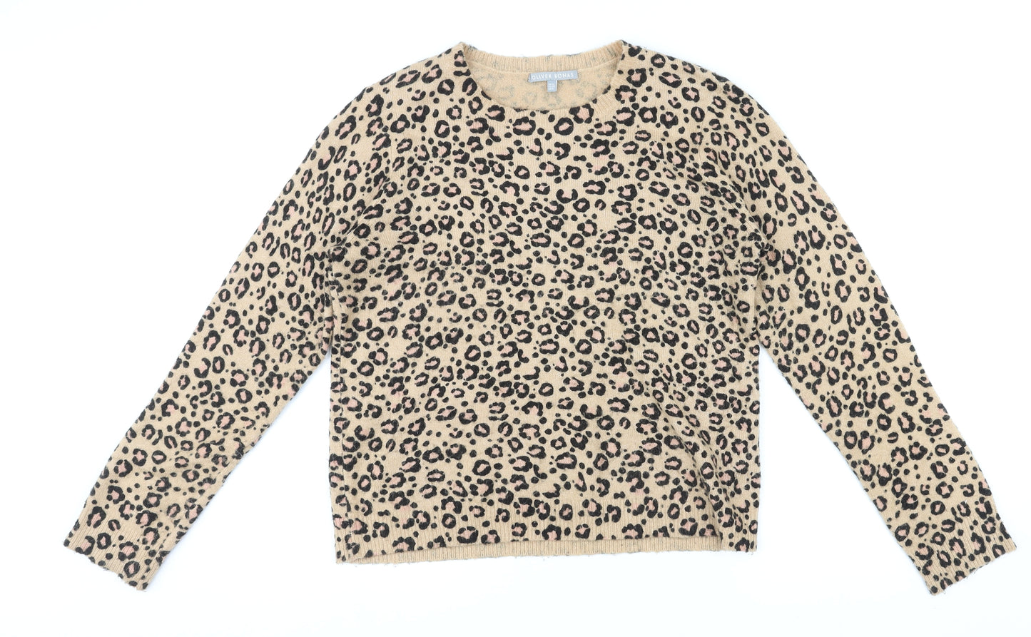Oliver Bonas Womens Multicoloured Round Neck Animal Print Acrylic Pullover Jumper Size 12 - Leopard Print