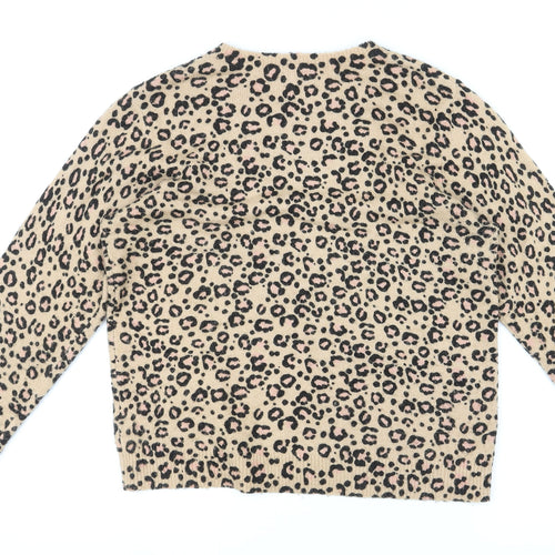 Oliver Bonas Womens Multicoloured Round Neck Animal Print Acrylic Pullover Jumper Size 12 - Leopard Print