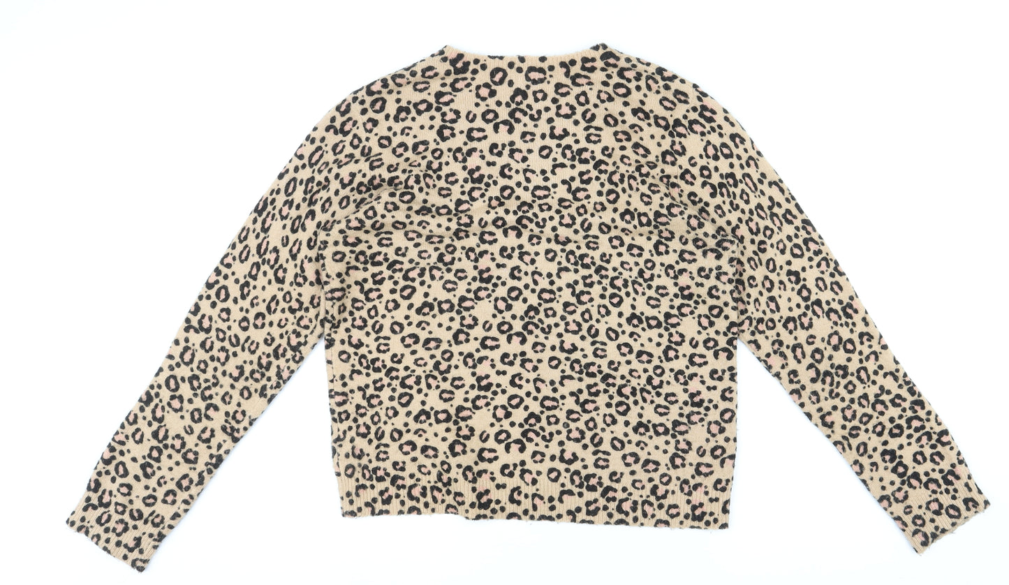 Oliver Bonas Womens Multicoloured Round Neck Animal Print Acrylic Pullover Jumper Size 12 - Leopard Print