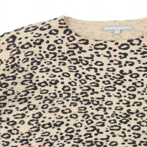 Oliver Bonas Womens Multicoloured Round Neck Animal Print Acrylic Pullover Jumper Size 12 - Leopard Print