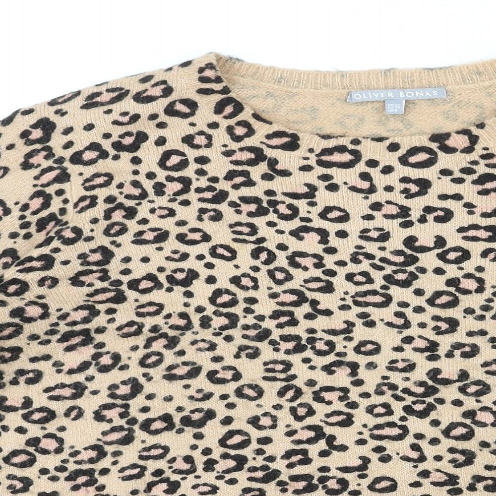 Oliver Bonas Womens Multicoloured Round Neck Animal Print Acrylic Pullover Jumper Size 12 - Leopard Print