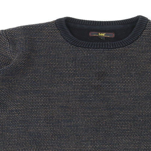 Lee Mens Blue Round Neck Cotton Pullover Jumper Size S Long Sleeve