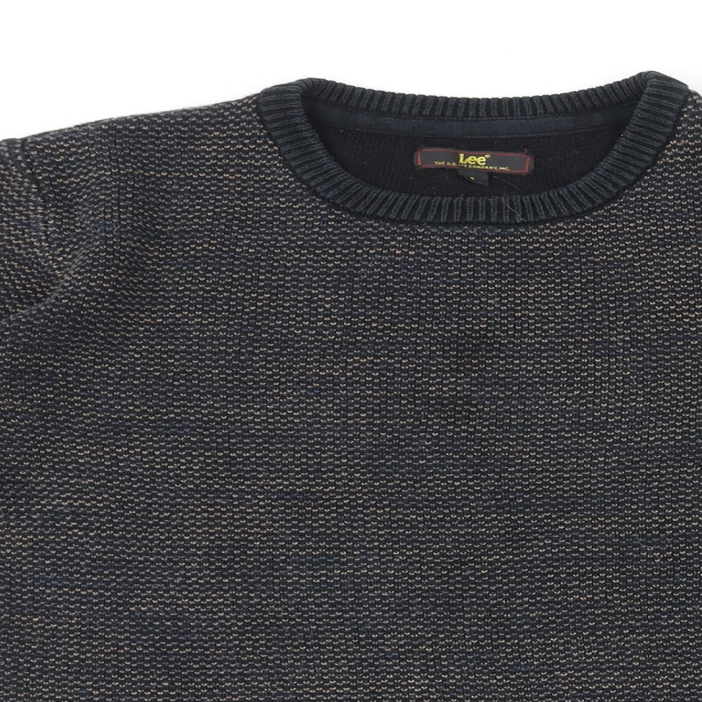 Lee Mens Blue Round Neck Cotton Pullover Jumper Size S Long Sleeve