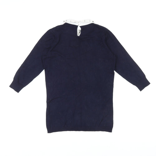 Warehouse Womens Blue Collared Viscose Pullover Jumper Size 8