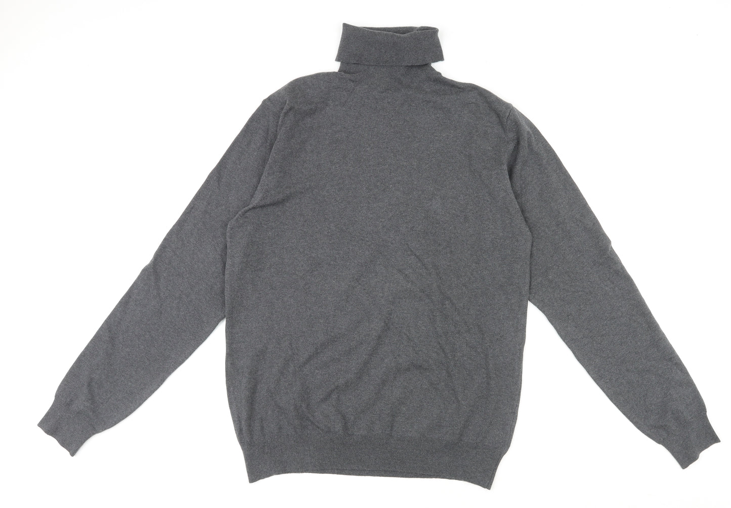 French Connection Mens Grey Roll Neck Cotton Pullover Jumper Size M Long Sleeve