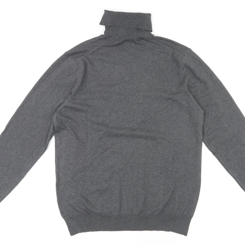French Connection Mens Grey Roll Neck Cotton Pullover Jumper Size M Long Sleeve