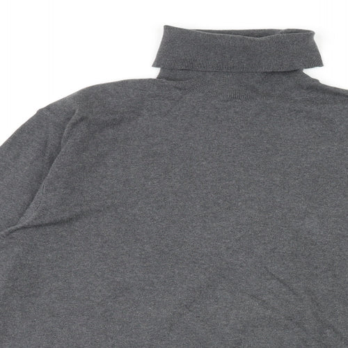French Connection Mens Grey Roll Neck Cotton Pullover Jumper Size M Long Sleeve