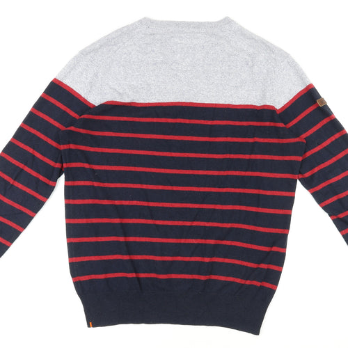 Superdry Mens Blue Round Neck Striped Polyester Pullover Jumper Size XL Long Sleeve