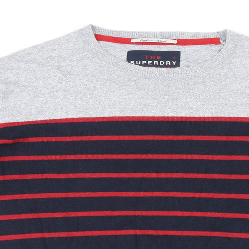 Superdry Mens Blue Round Neck Striped Polyester Pullover Jumper Size XL Long Sleeve
