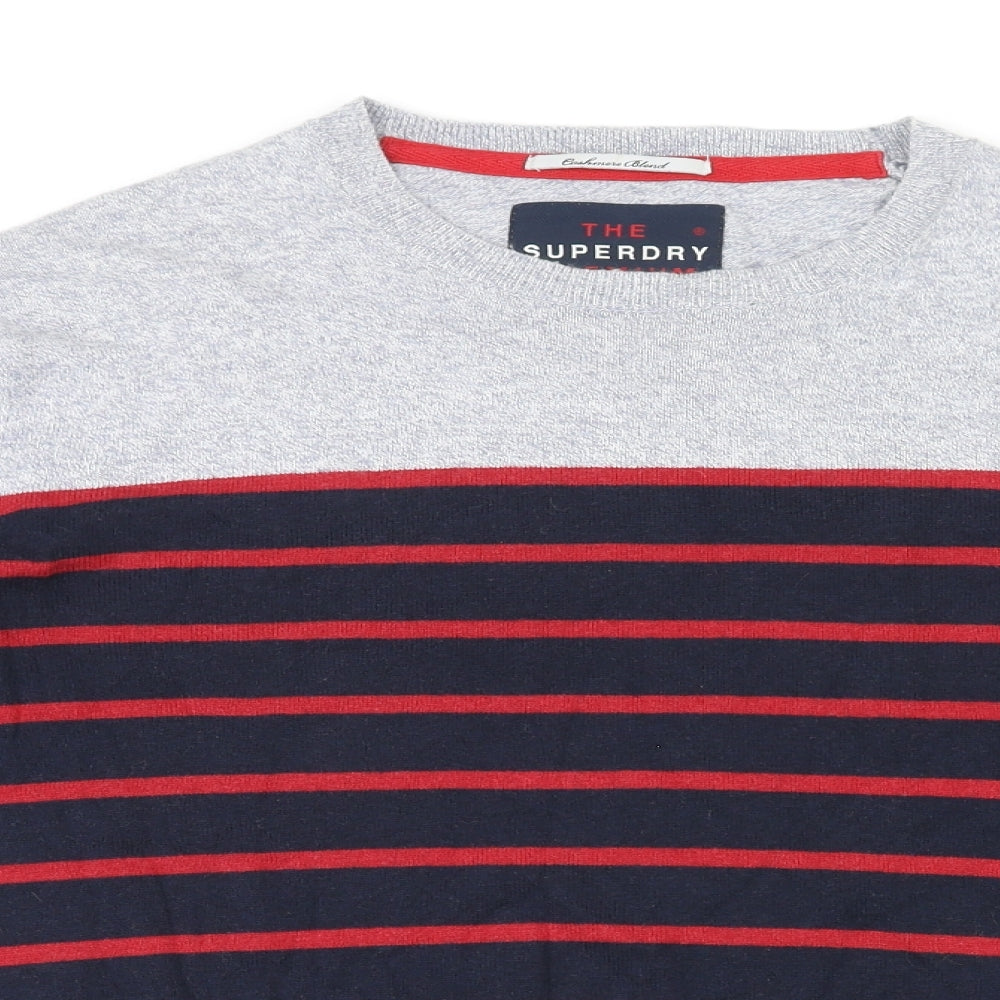 Superdry Mens Blue Round Neck Striped Polyester Pullover Jumper Size XL Long Sleeve