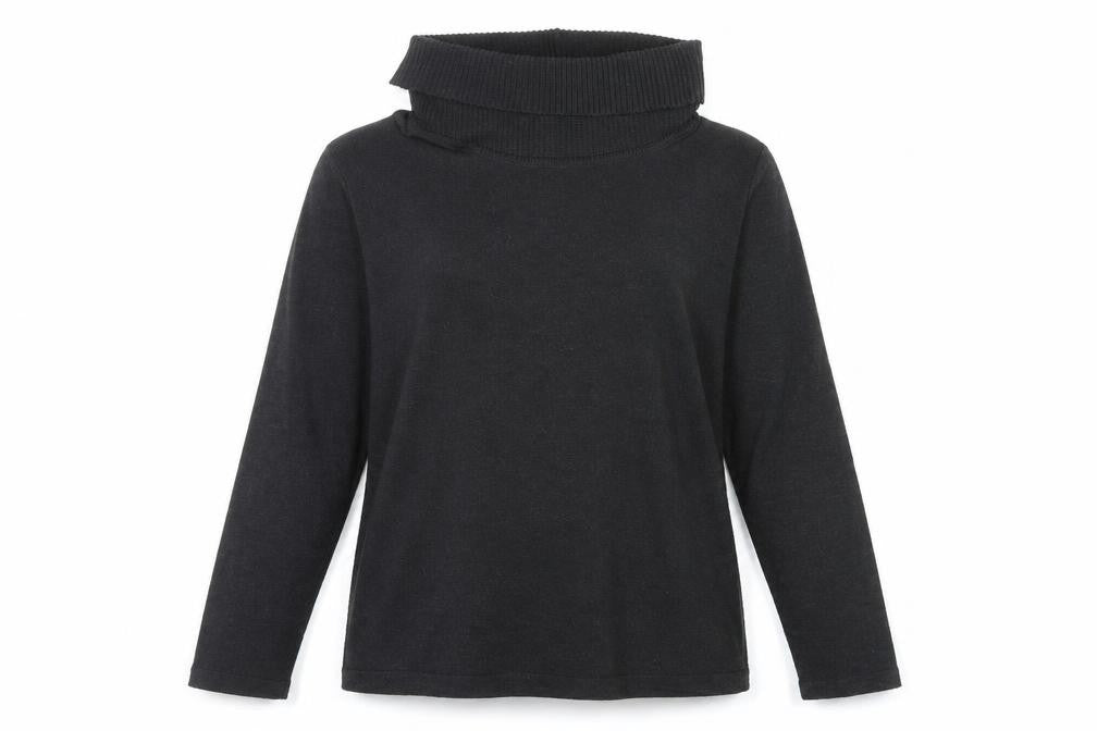 Front view of Canada women’s black roll neck polyester jumper, size L