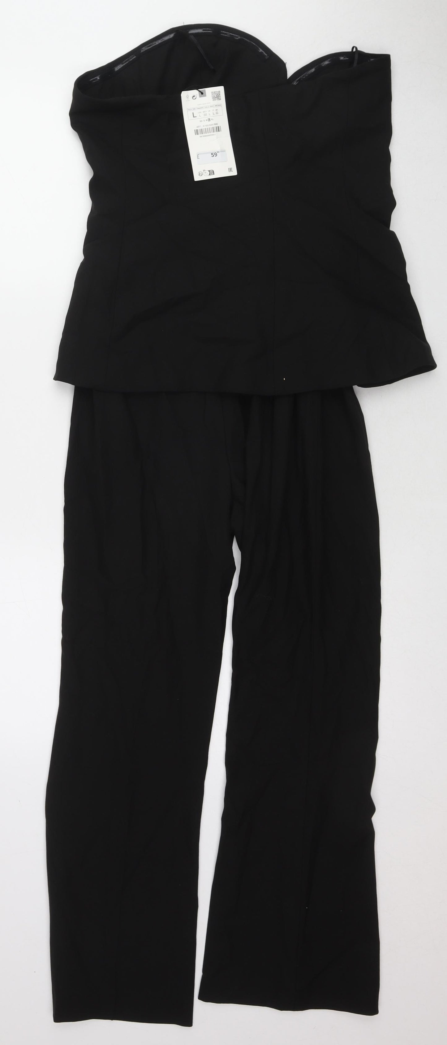 Zara Womens Black Polyester Jumpsuit One-Piece Size L L26 in Zip