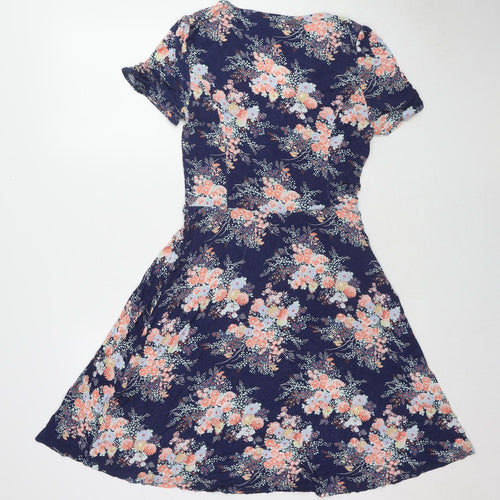 Oasis Womens Blue Floral Viscose A-Line Size M V-Neck Pullover