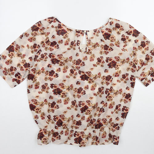 NEXT Womens Multicoloured Floral Polyester Basic Blouse Size 14 Boat Neck