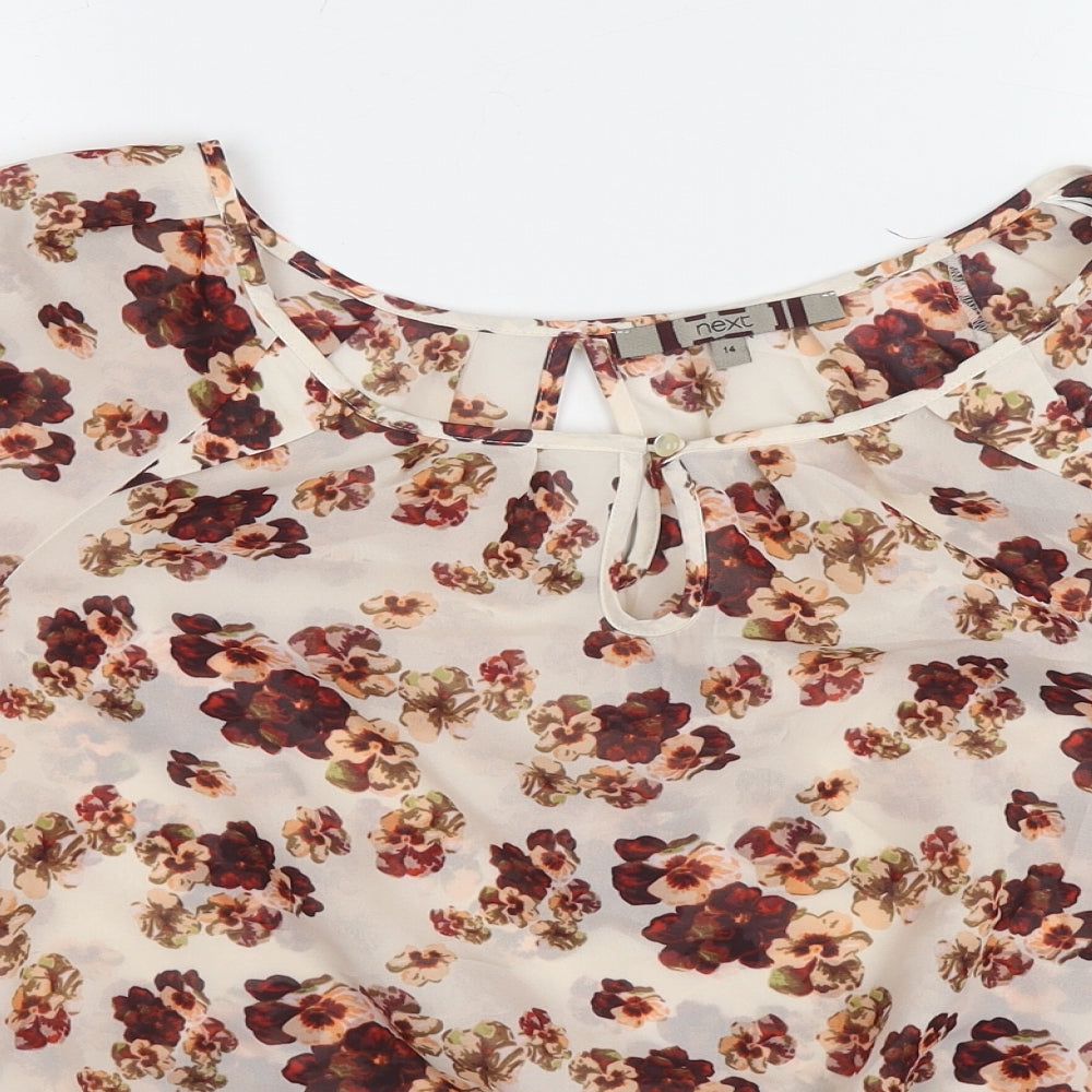 NEXT Womens Multicoloured Floral Polyester Basic Blouse Size 14 Boat Neck