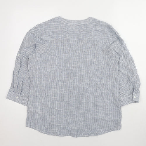 Damart Womens Blue Striped Cotton Basic Blouse Size 14 V-Neck