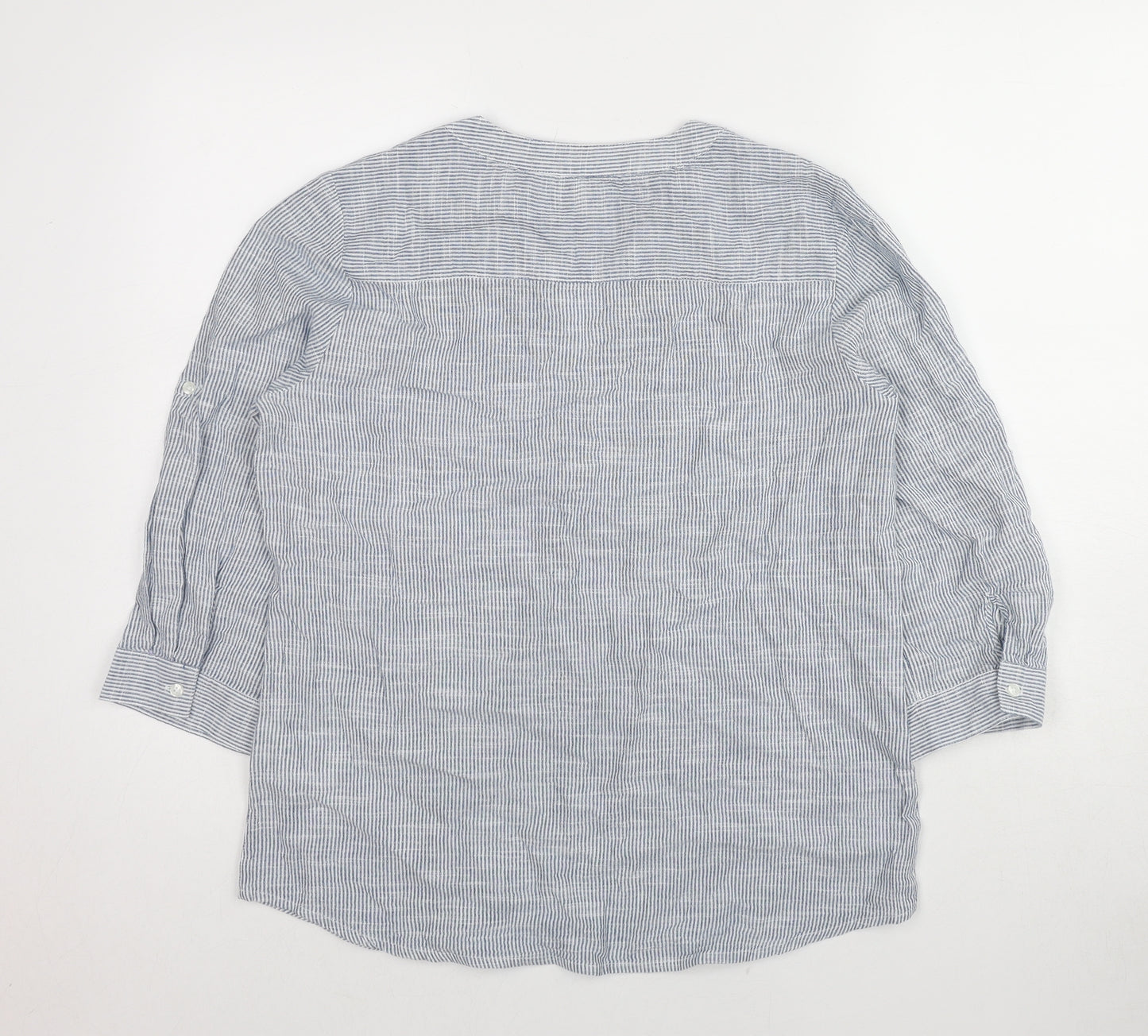 Damart Womens Blue Striped Cotton Basic Blouse Size 14 V-Neck