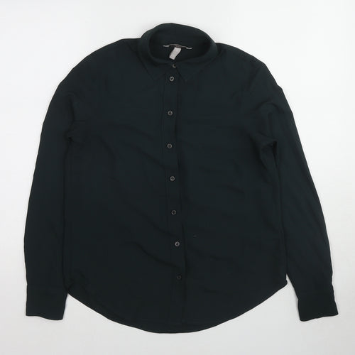 H&M Womens Green Polyester Basic Button-Up Size M Collared