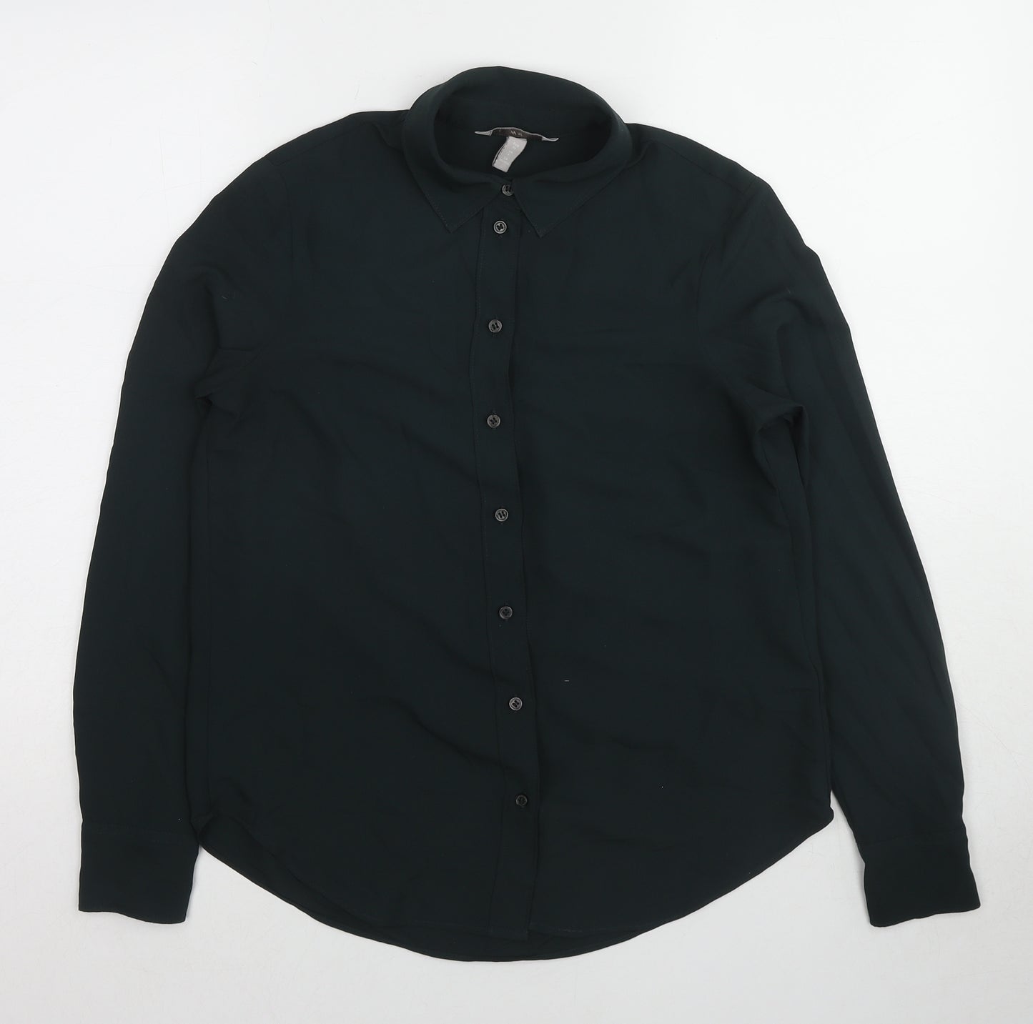 H&M Womens Green Polyester Basic Button-Up Size M Collared