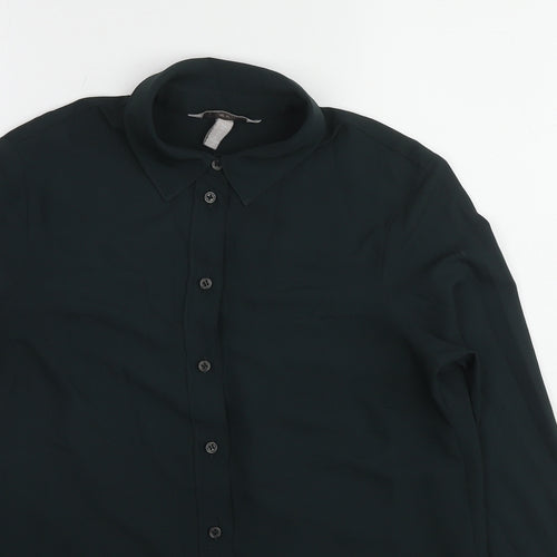 H&M Womens Green Polyester Basic Button-Up Size M Collared