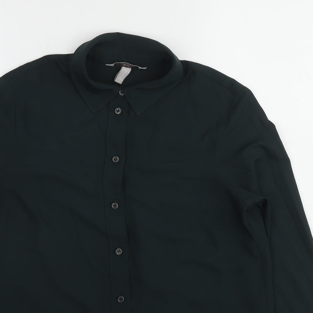 H&M Womens Green Polyester Basic Button-Up Size M Collared