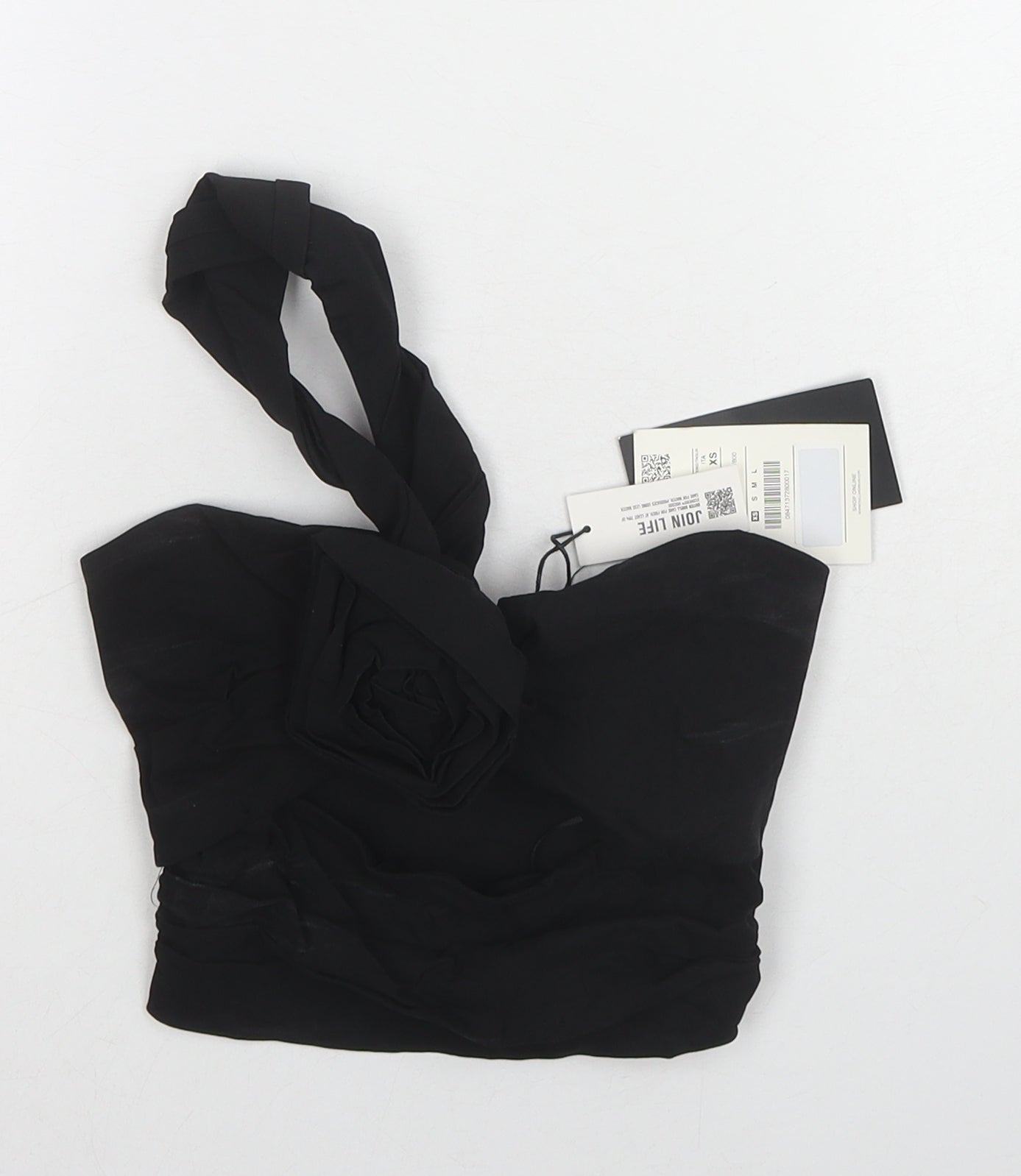 Zara Womens Black Polyester Cropped Blouse Size XS One Shoulder - Cut Out