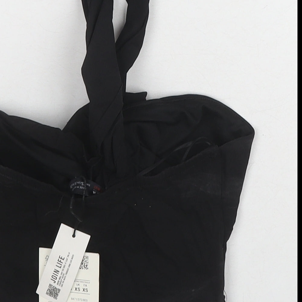 Zara Womens Black Polyester Cropped Blouse Size XS One Shoulder - Cut Out