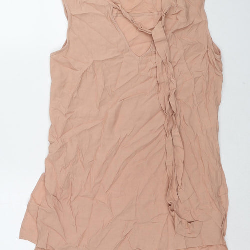 Marks and Spencer Womens Beige Viscose Tunic Blouse Size 10 V-Neck - Tie Neck Detail