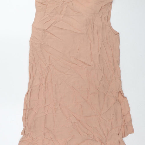 Marks and Spencer Womens Beige Viscose Tunic Blouse Size 10 V-Neck - Tie Neck Detail