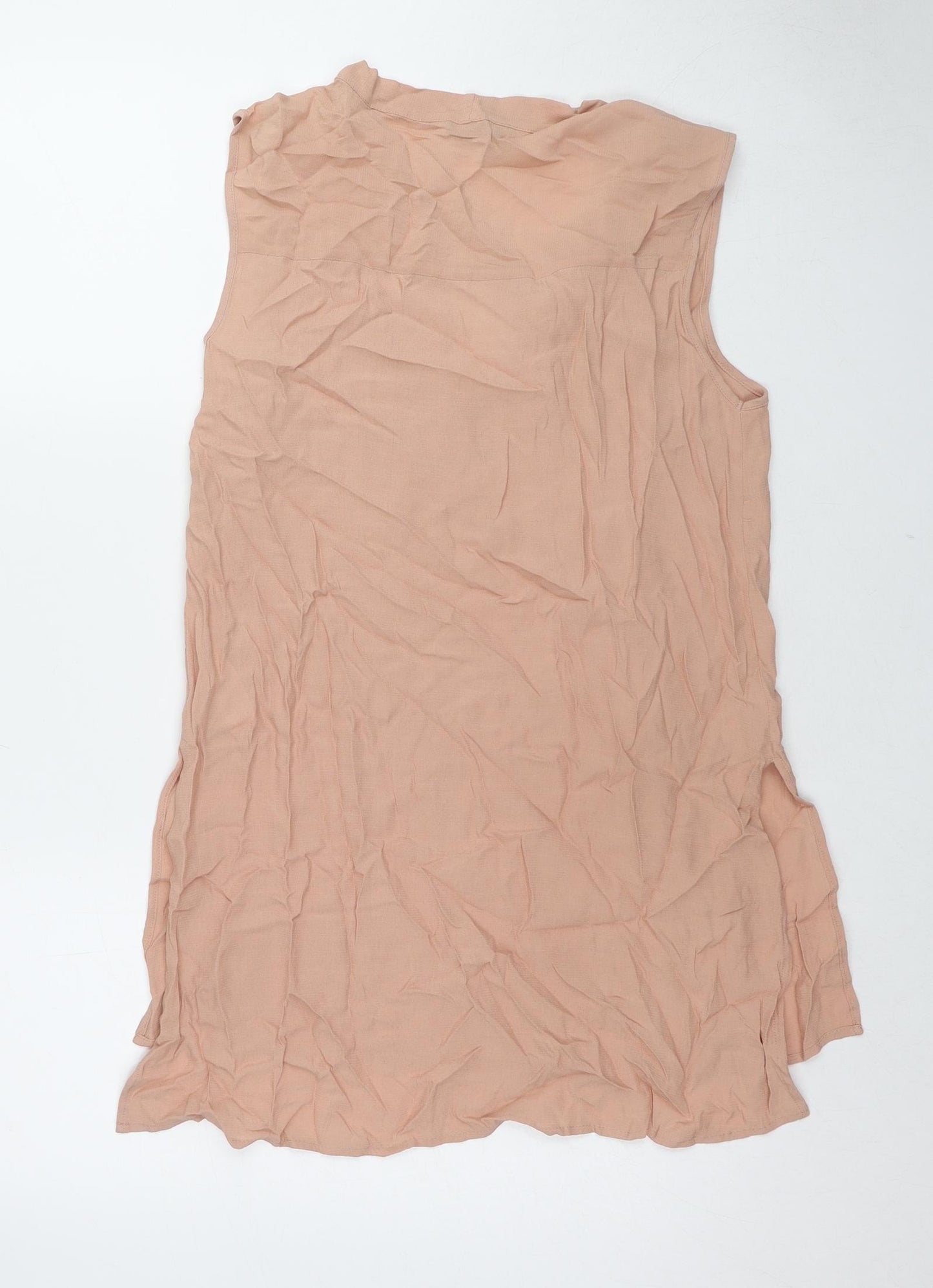 Marks and Spencer Womens Beige Viscose Tunic Blouse Size 10 V-Neck - Tie Neck Detail