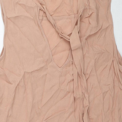 Marks and Spencer Womens Beige Viscose Tunic Blouse Size 10 V-Neck - Tie Neck Detail