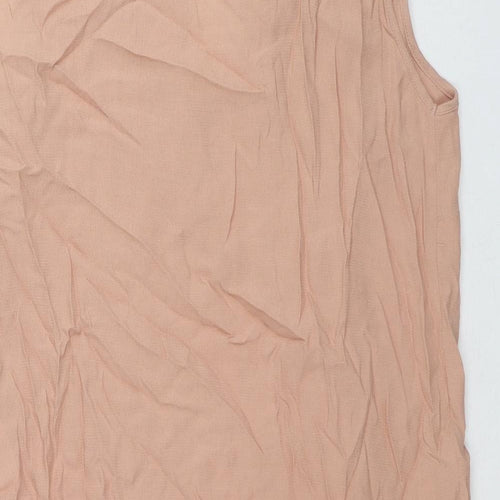Marks and Spencer Womens Beige Viscose Tunic Blouse Size 10 V-Neck - Tie Neck Detail