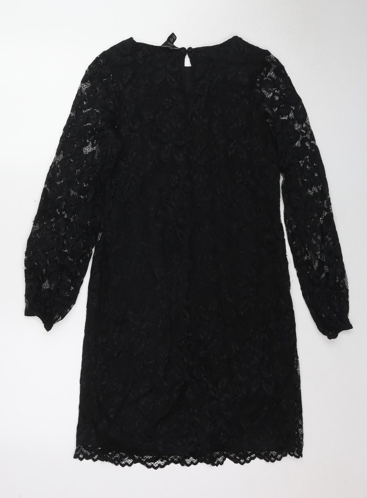 M&Co Womens Black Polyester Shift Size 8 Round Neck Button